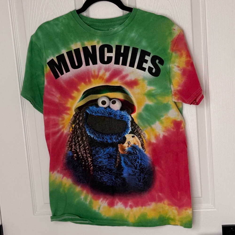 Sesame Street Cookie Monster Munchies Rasta Tie Dye Graphic T-Shirt Mens Medium